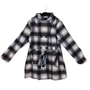 Metaphor plaid woman’s pea coat